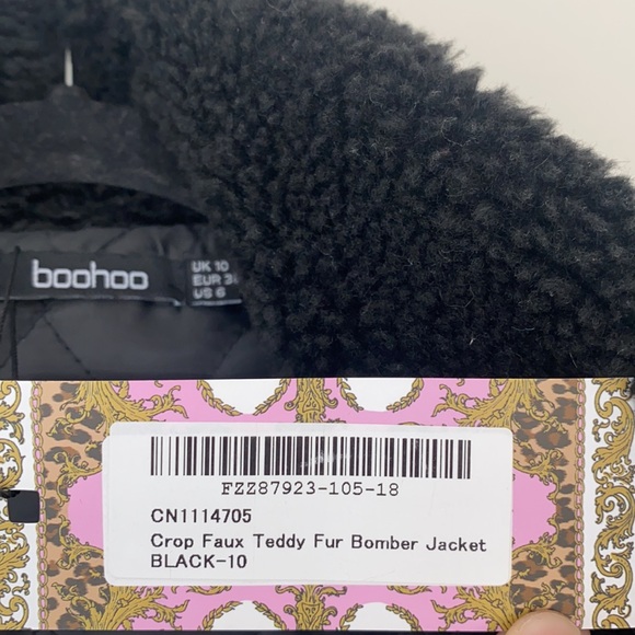 Boohoo Crop Faux Teddy Fur Bomer Jacket Size 10 - Picture 10 of 10